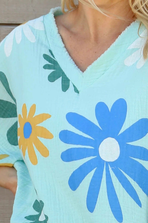 Yvonne Floral Crinkle Cotton Top Mint - Image 3
