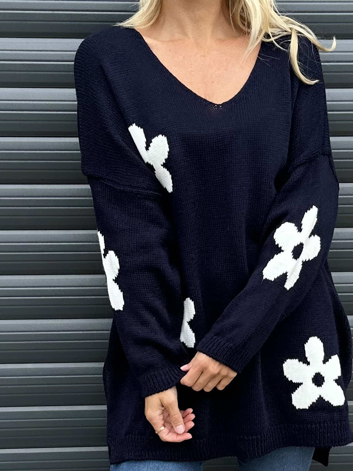 Valerie Flower Knitted Jumper Navy