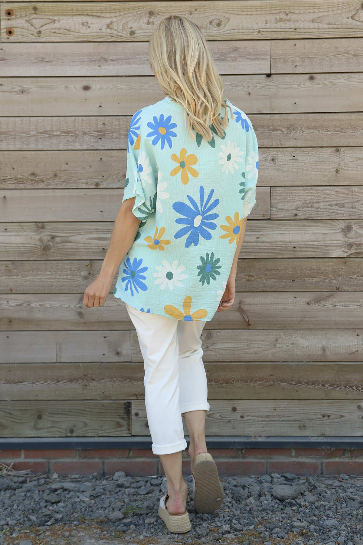 Yvonne Floral Crinkle Cotton Top Mint