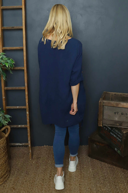 Casey Crinkle Cotton Tunic Navy - Image 4