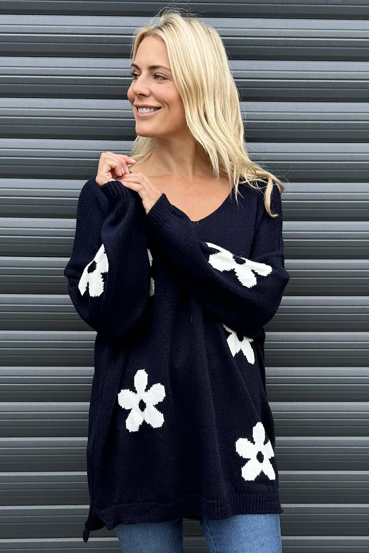 Valerie Flower Knitted Jumper Navy