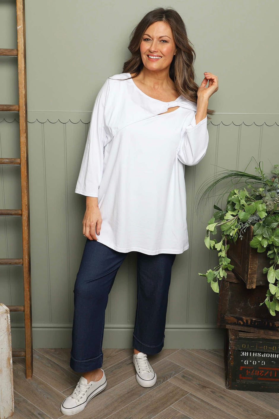 Gemma Knot Detail Cotton Top White