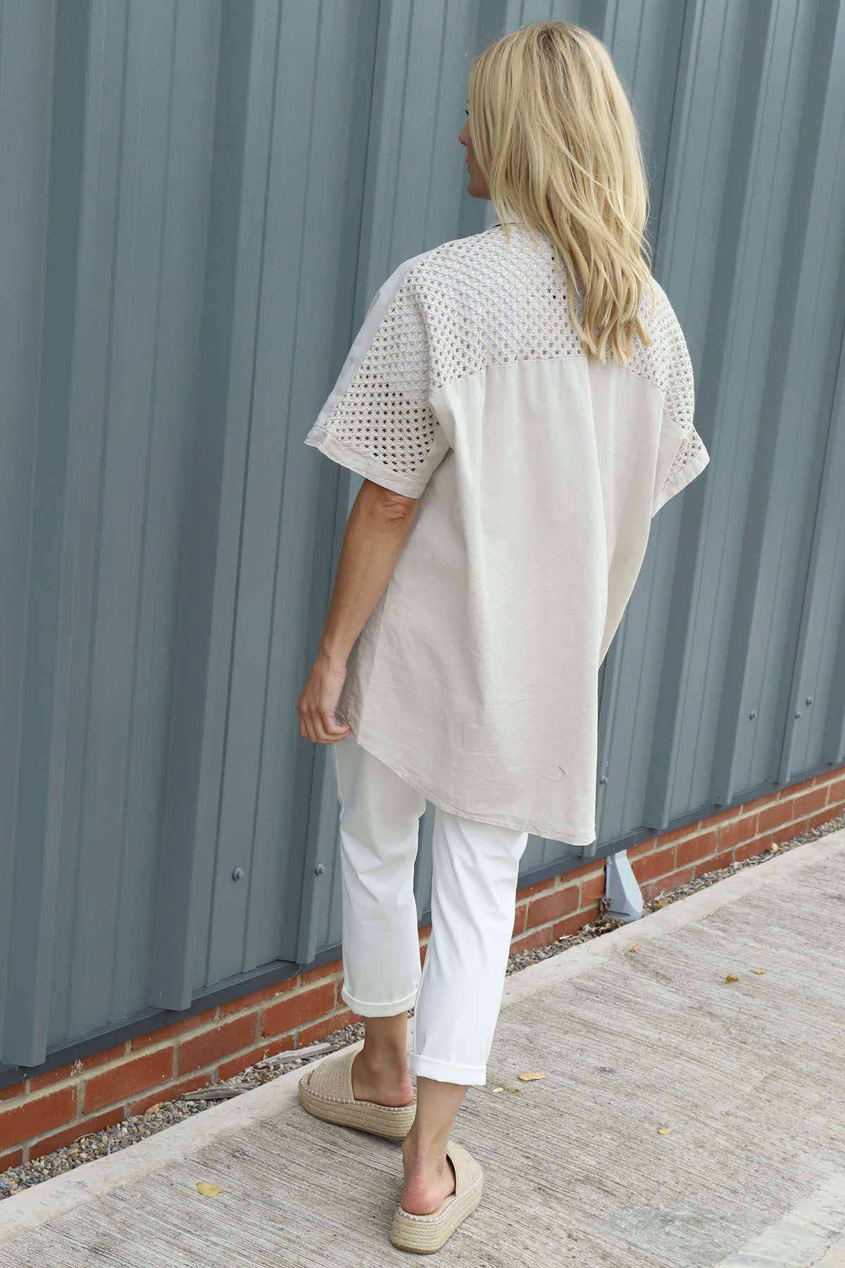 Theodora Crochet Detail Shirt Stone
