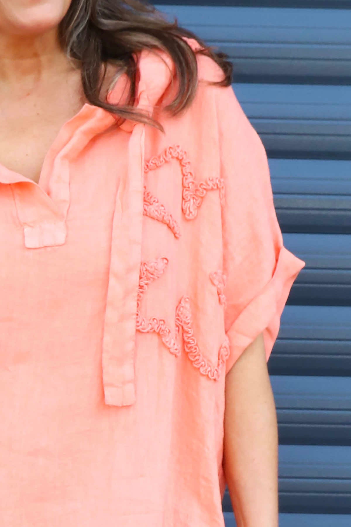 Carlina Hooded Flower Detail Linen Dress Orange