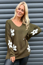 Valerie Flower Knitted Jumper Khaki Khaki - Valerie Flower Knitted Jumper Khaki