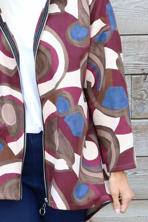 Cynthia Print Zip Hooded Jacket Wine - Image 3
