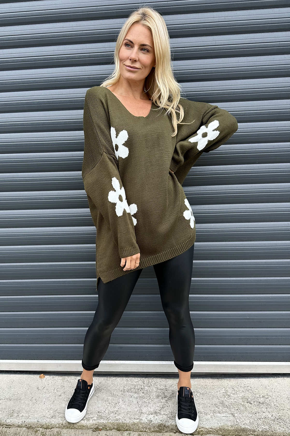 Valerie Flower Knitted Jumper Khaki