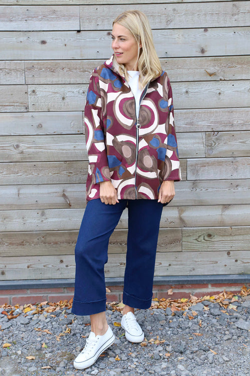 Cynthia Print Zip Hooded Jacket Wine - Image 2