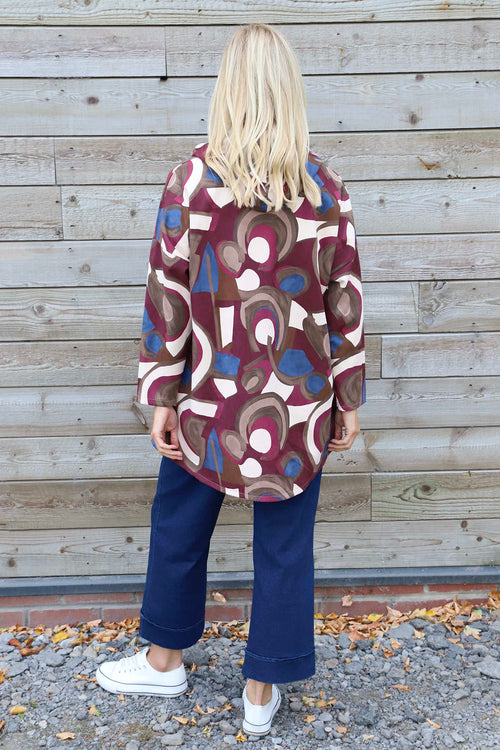 Cynthia Print Zip Hooded Jacket Wine - Image 4
