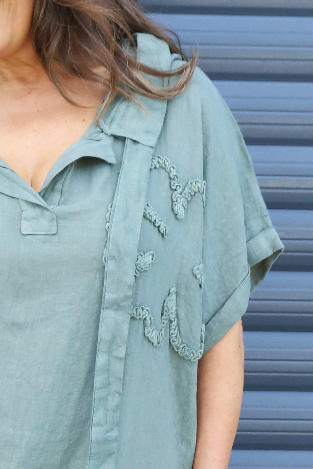 Carlina Hooded Flower Detail Linen Dress Khaki