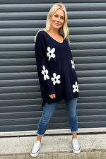 Valerie Flower Knitted Jumper Navy Navy - Valerie Flower Knitted Jumper Navy