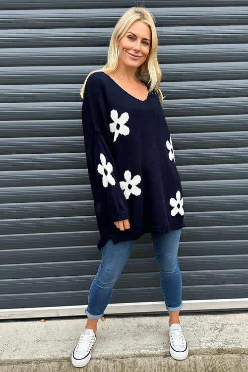 Valerie Flower Knitted Jumper Navy - Image 1