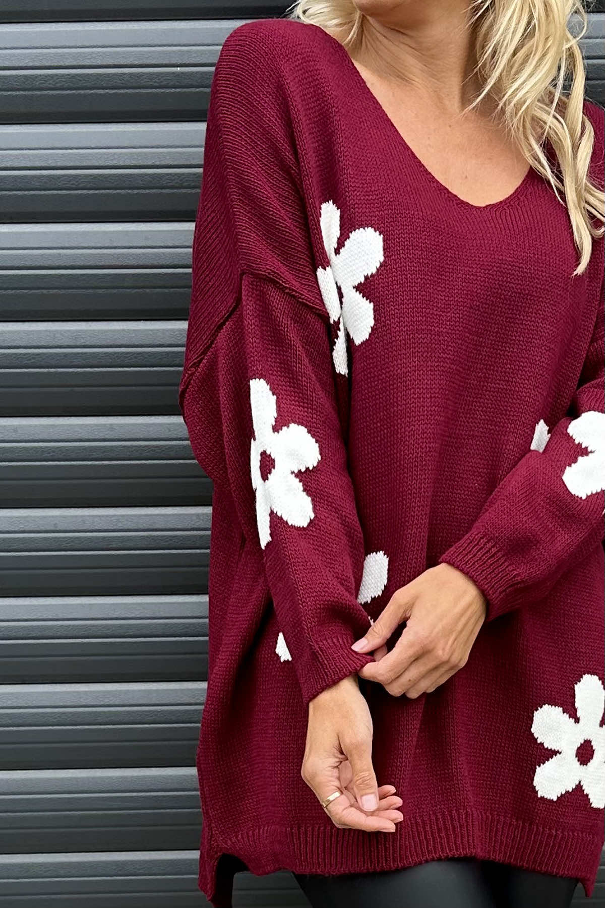 Valerie Flower Knitted Jumper Wine