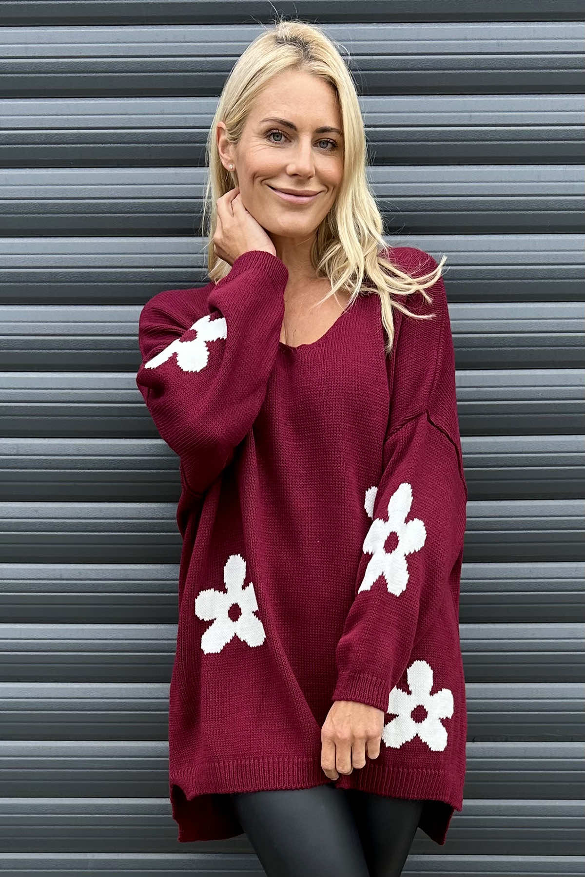 Valerie Flower Knitted Jumper Wine