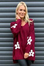 Valerie Flower Knitted Jumper Wine Wine - Valerie Flower Knitted Jumper Wine