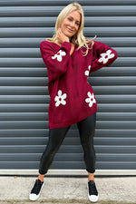 Valerie Flower Knitted Jumper Wine Wine - Valerie Flower Knitted Jumper Wine