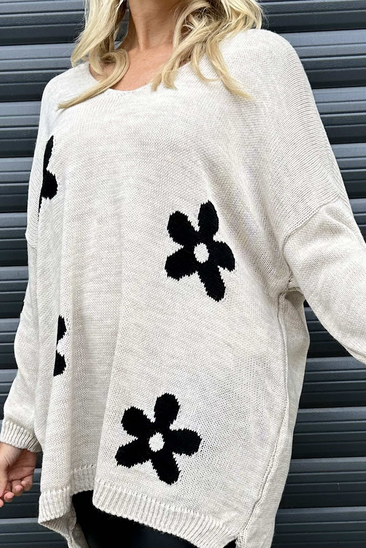 Valerie Flower Knitted Jumper Stone