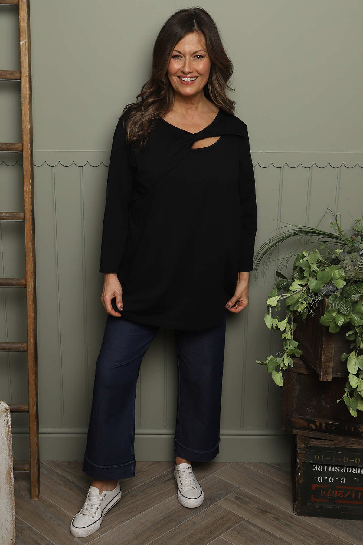 Gemma Knot Detail Cotton Top Black