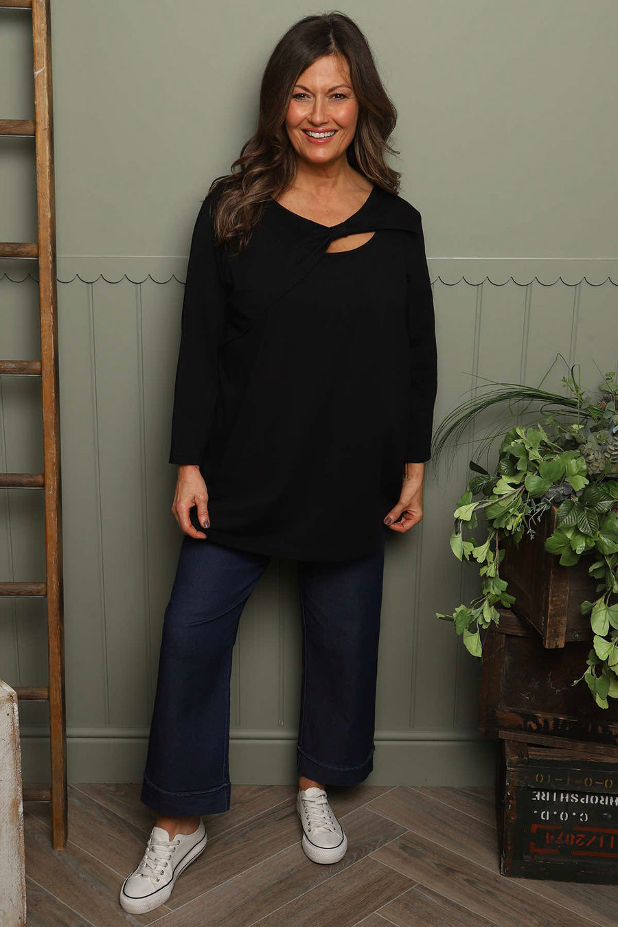 Gemma Knot Detail Cotton Top Black