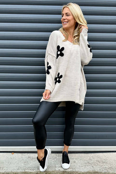 Valerie Flower Knitted Jumper Stone