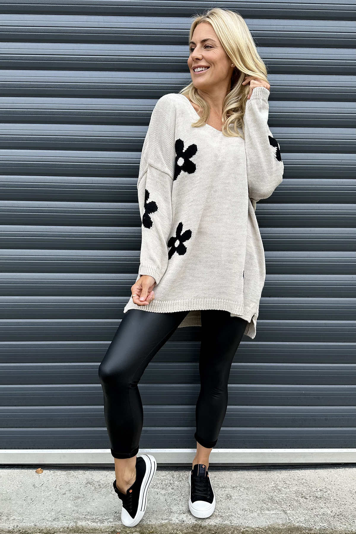 Valerie Flower Knitted Jumper Stone