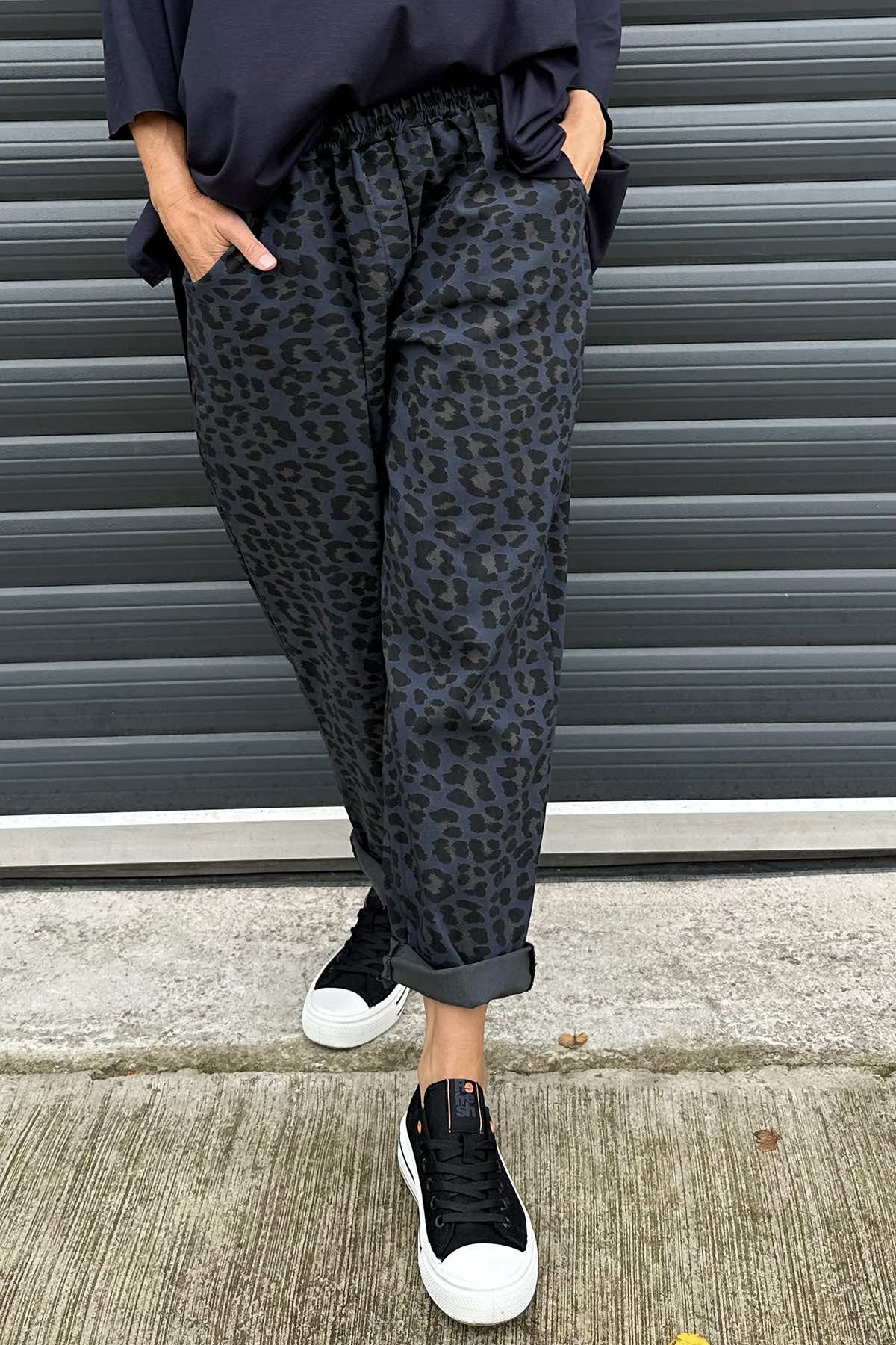 Mindy Leopard Print Trousers Navy