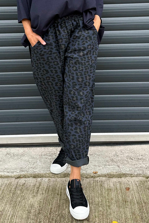 Mindy Leopard Print Trousers Navy - Image 3