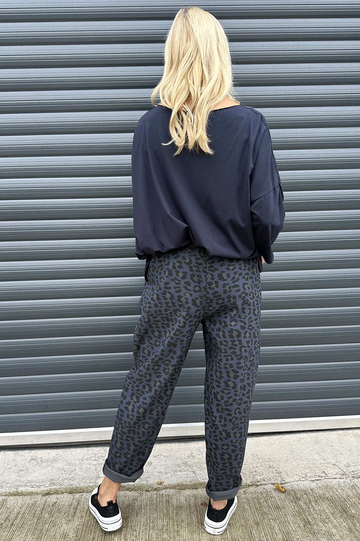 Mindy Leopard Print Trousers Navy