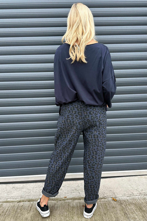 Mindy Leopard Print Trousers Navy - Image 6