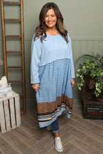 Janette Pattern Cotton Dress Light Blue Light Blue - Janette Pattern Cotton Dress Light Blue