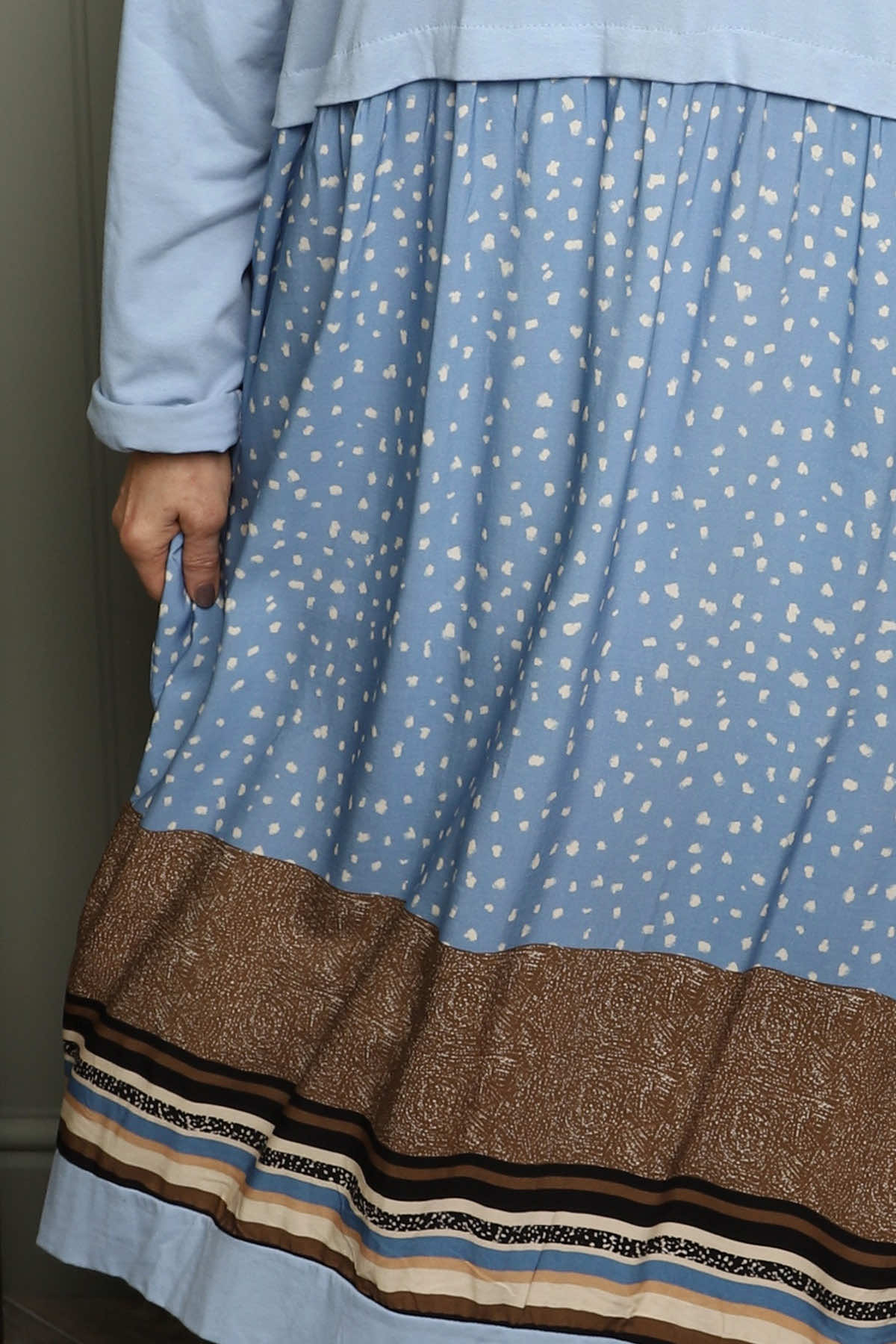 Janette Pattern Cotton Dress Light Blue