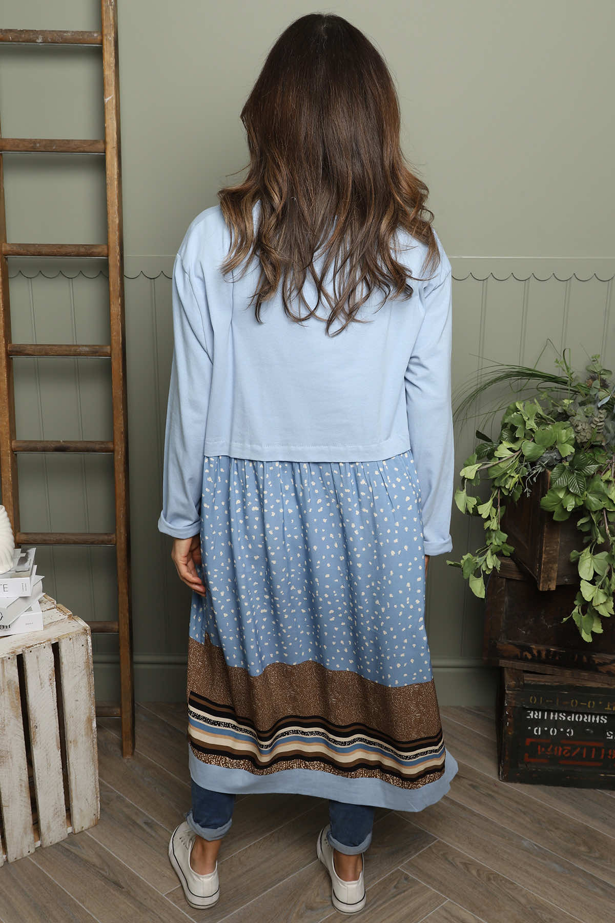 Janette Pattern Cotton Dress Light Blue