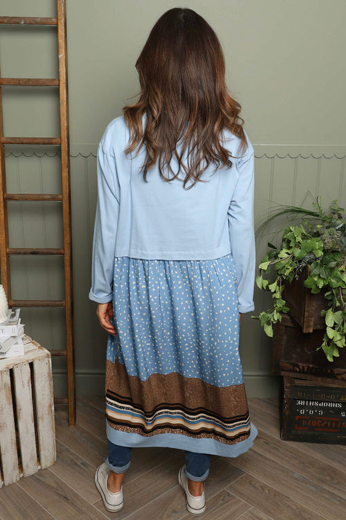 Janette Pattern Cotton Dress Light Blue - Image 4