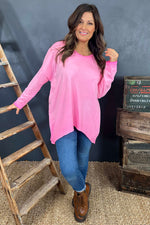 Jessy Dipped Hem Washed Top Fuchsia Fuchsia - Jessy Dipped Hem Washed Top Fuchsia