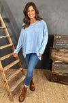 Jessy Dipped Hem Washed Top Blue