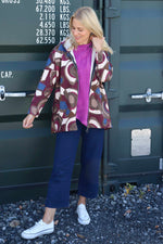 Cynthia Print Zip Hooded Jacket Wine Wine - Cynthia Print Zip Hooded Jacket Wine