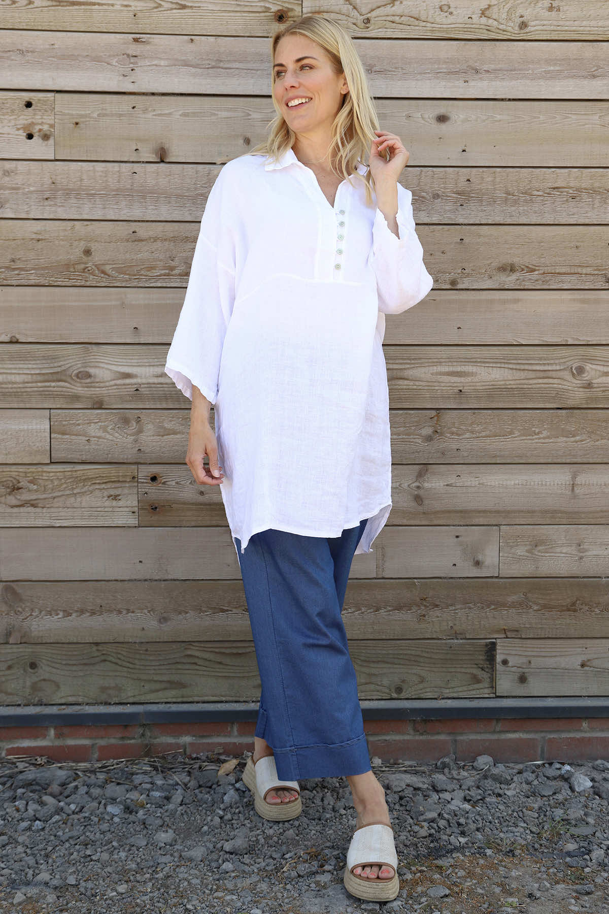 Tarna Button Linen Tunic White