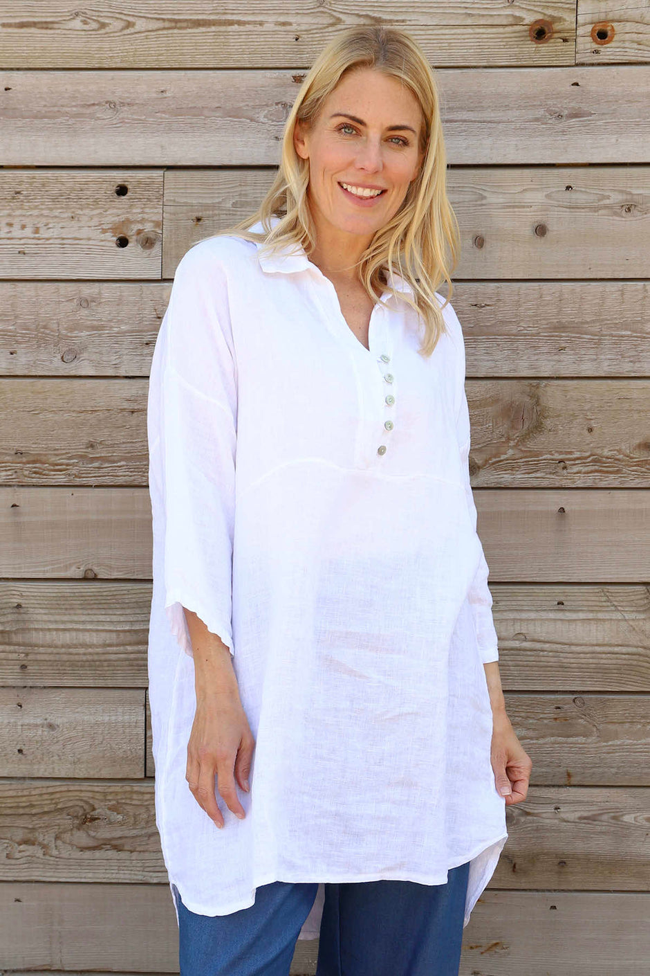 Tarna Button Linen Tunic White