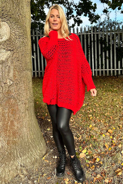 Freyja Slouch Crochet Jumper Red