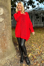 Freyja Slouch Crochet Jumper Red Red - Freyja Slouch Crochet Jumper Red