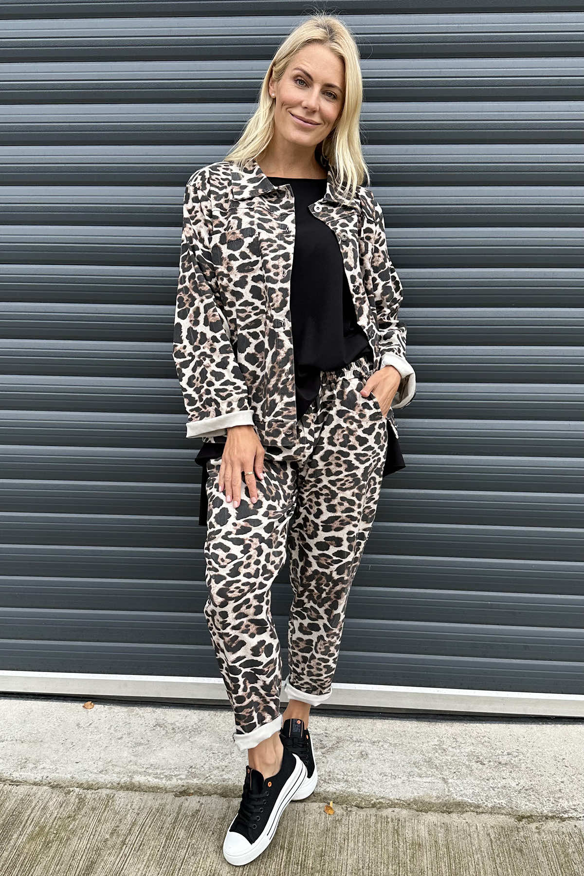 Mindy Leopard Print Trousers Stone