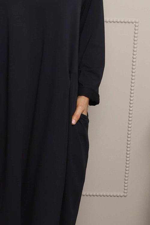 Kayleigh Long Sleeve Cotton Dress Navy - Image 3