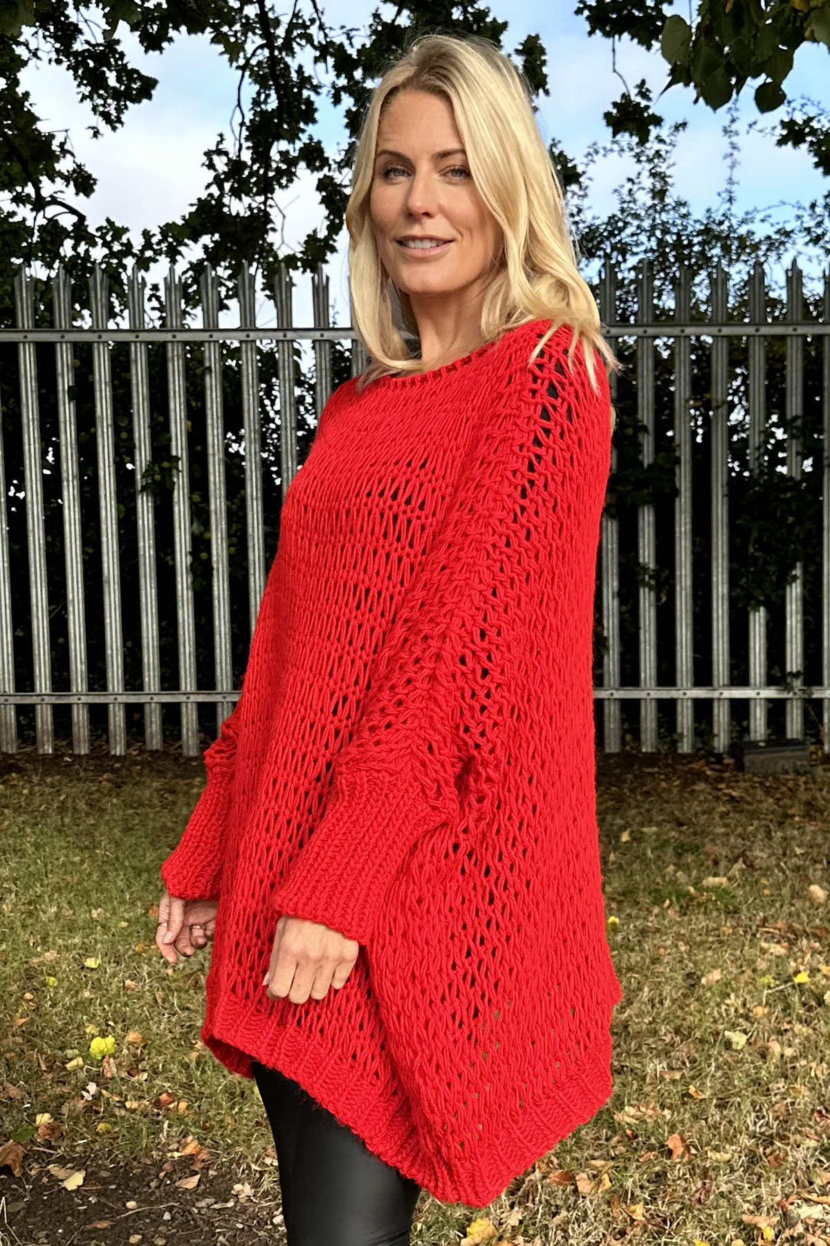 Freyja Slouch Crochet Jumper Red