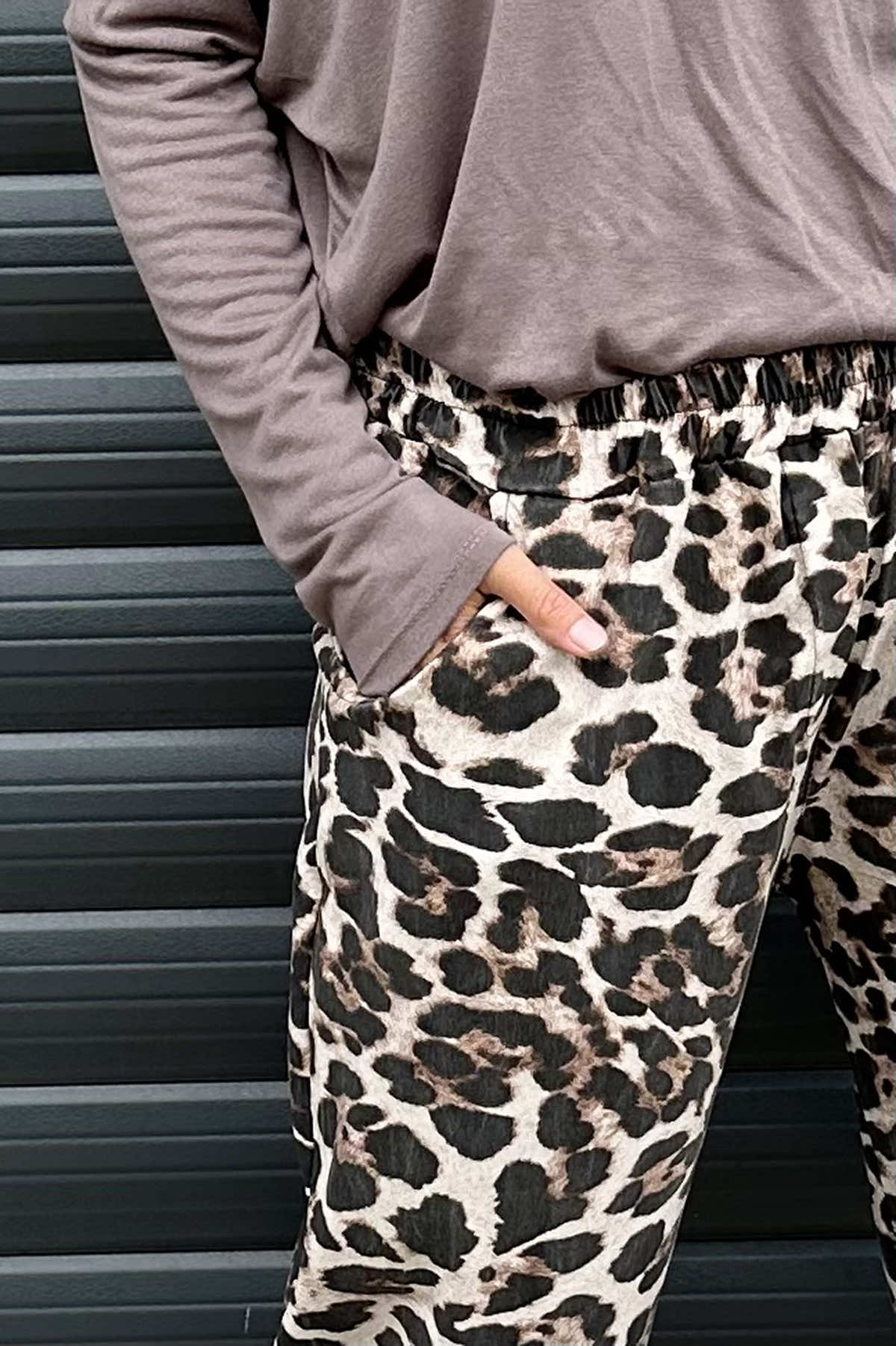 Mindy Leopard Print Trousers Stone