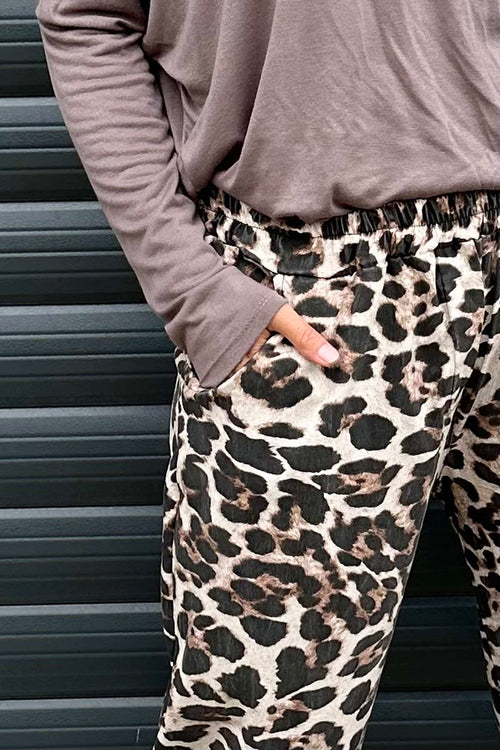 Mindy Leopard Print Trousers Stone - Image 3