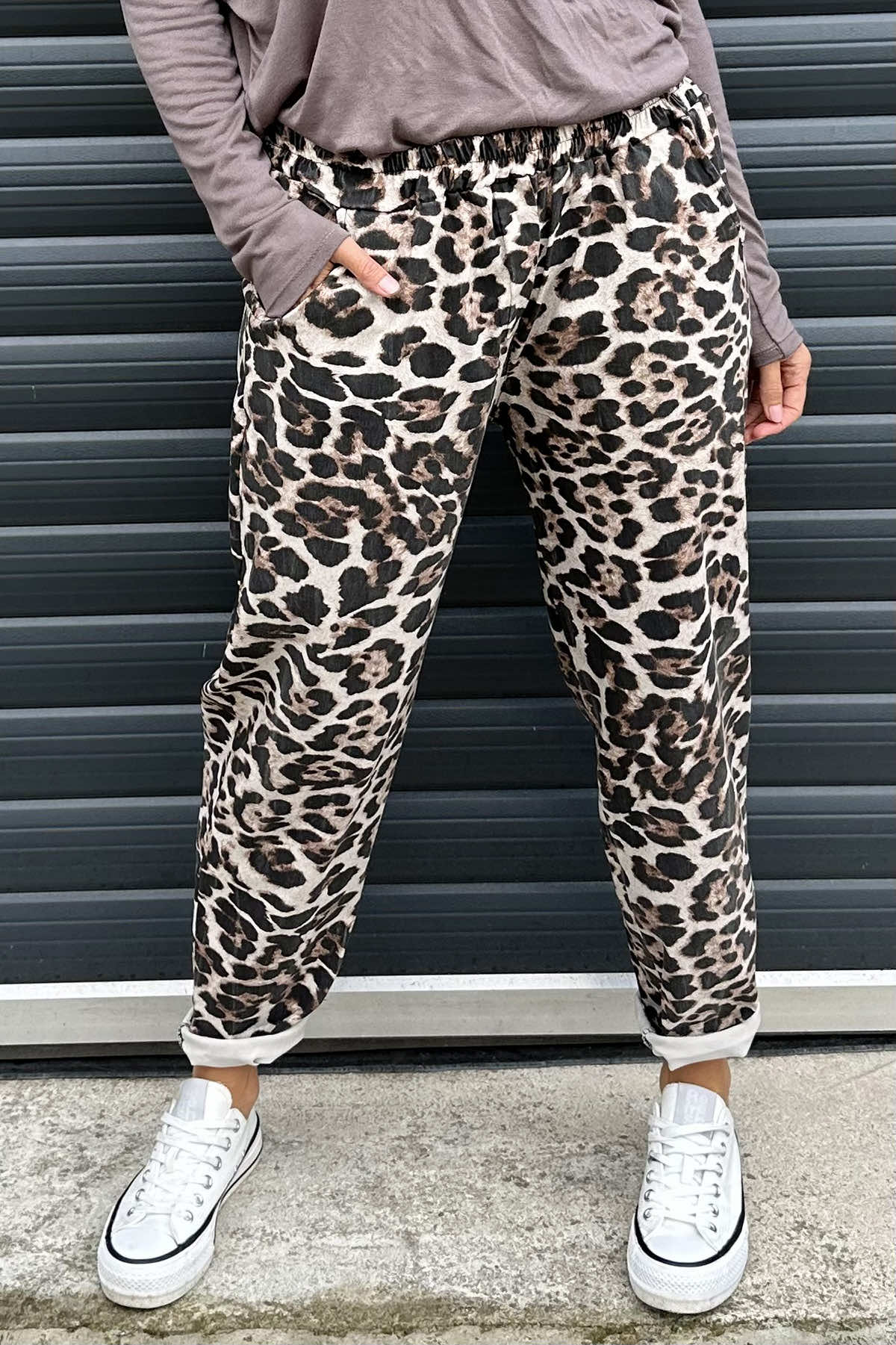 Mindy Leopard Print Trousers Stone