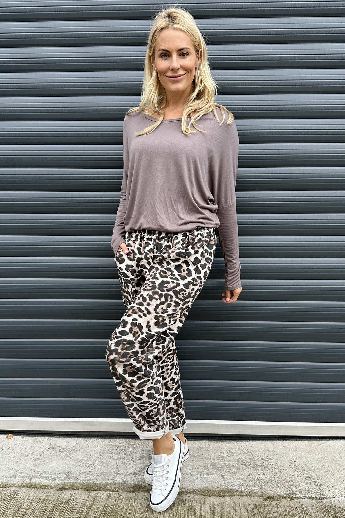 Mindy Leopard Print Trousers Stone