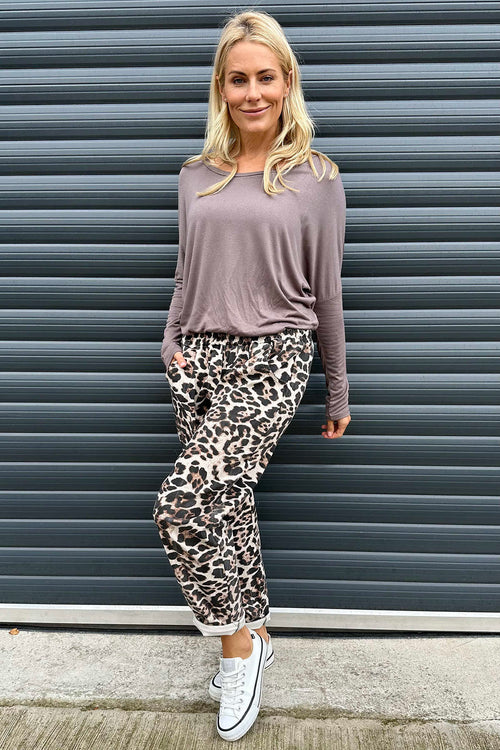 Mindy Leopard Print Trousers Stone - Image 4