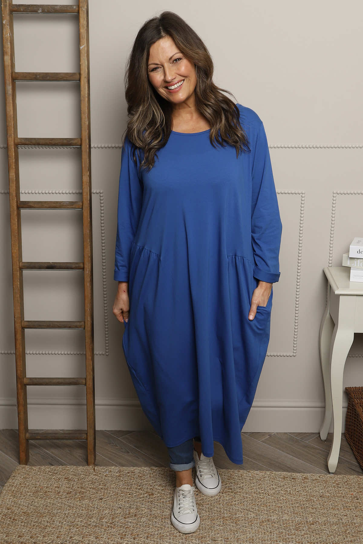 Kayleigh Long Sleeve Cotton Dress Cobalt