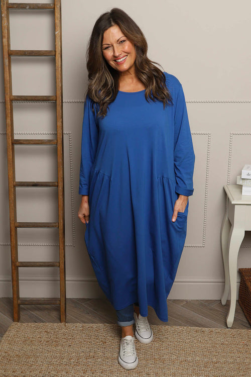Kayleigh Long Sleeve Cotton Dress Cobalt - Image 2